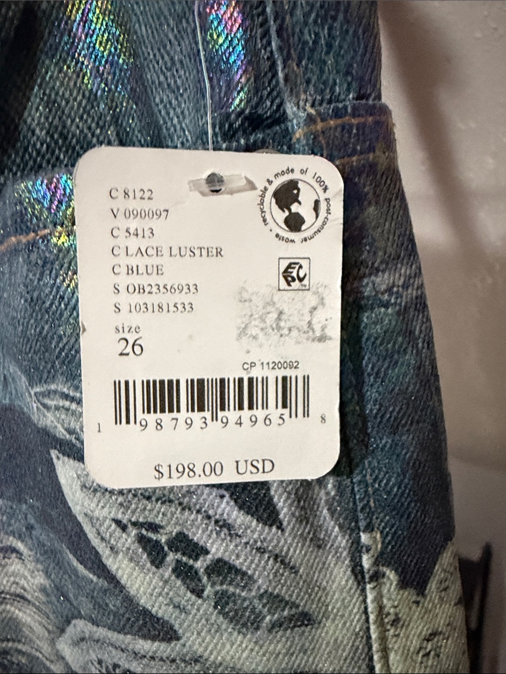 We The Free Holographic Blue Bootcut Jeans with White Lace Appliqué - Picture 4 of 4